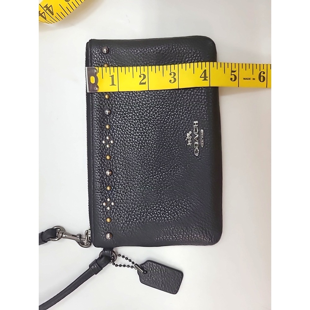 Coach Black Pebbled Leather Studded Wristlet‎ Clutch - Picture 8 of 10